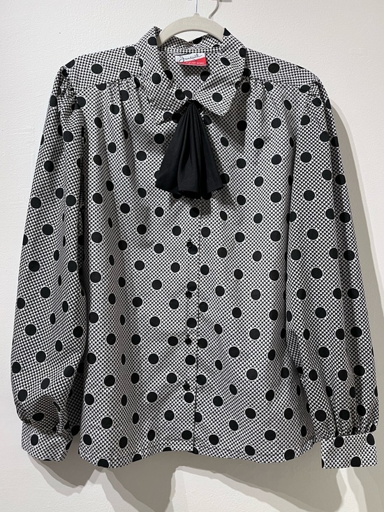 Judy Bond Tops - Vintage Jonquil Judy Bond Black and White Polka Dot Tie-Neck Blouse Size Large
